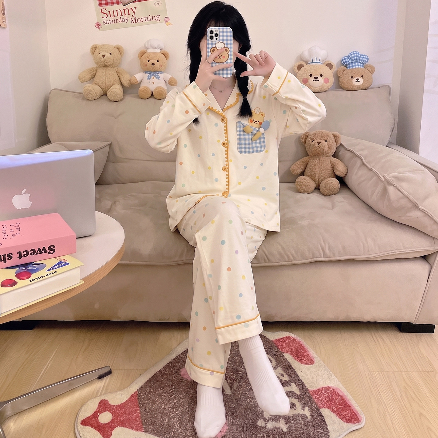 女生睡衣2026春秋纯棉新款女孩洋气清新可爱小熊中大童家居服套装