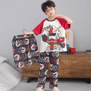 变形金刚男童睡衣夏季短袖纯棉三件套装中大童男孩宝宝帅气家居服