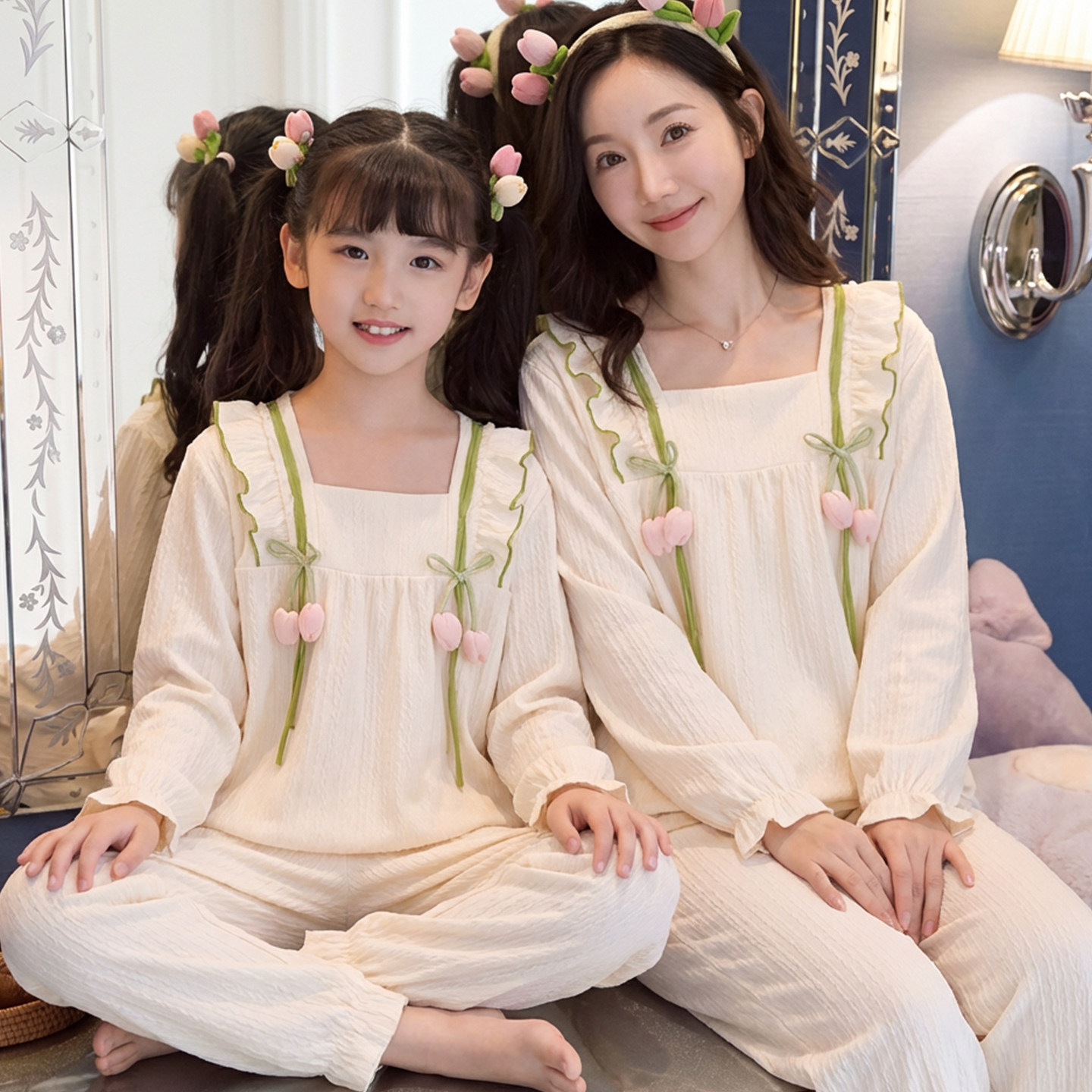 母女睡衣亲子装2026春秋新款甜美女孩中大童薄款长袖可外穿家居服,童装/婴儿装/亲子装,家居服套装,淘宝优惠券,粉丝福利购,淘宝优惠卷