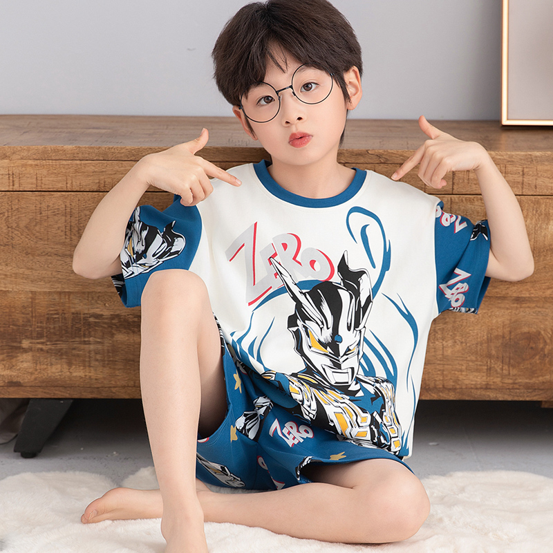 奥特曼男童睡衣夏季薄款儿童小男孩纯棉短袖中大童套装夏天居家服