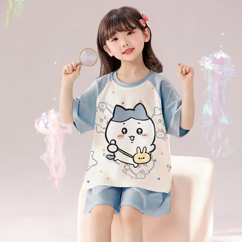 可爱卡通纯棉夏季女童睡衣套装