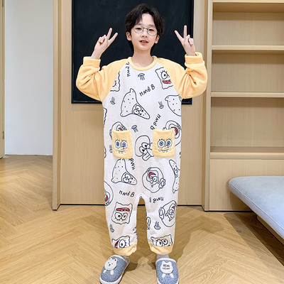 法兰绒冬加厚男童睡衣珊瑚绒睡袋