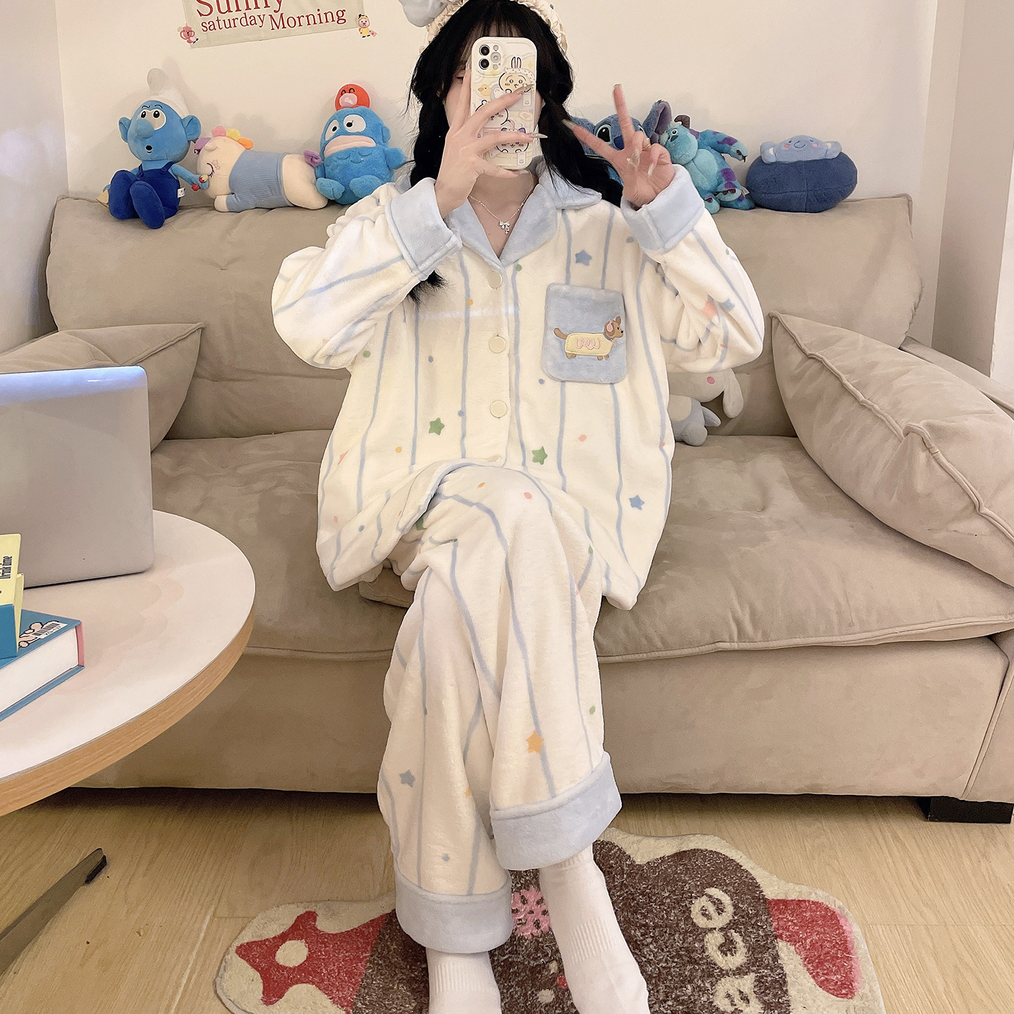 2025秋冬季珊瑚绒少女睡衣套装