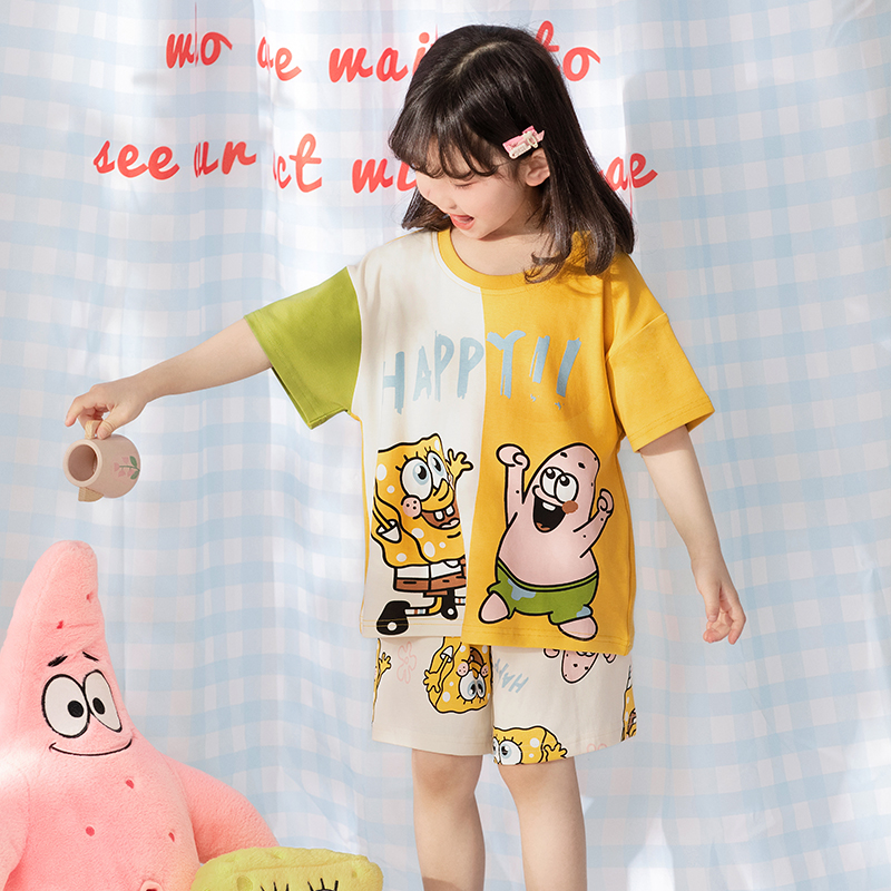 可爱卡通纯棉夏季女童睡衣套装