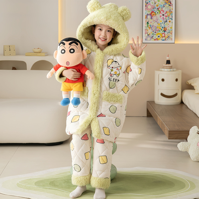 2025新款冬季三层夹棉睡衣套装