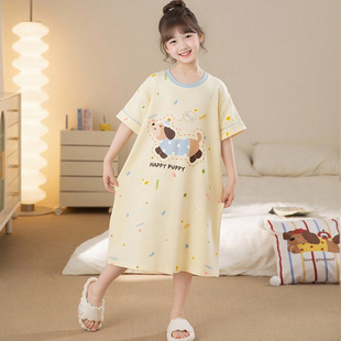 睡裙纯棉宽松中大童女孩裙子 新款 腊肠狗卡通女孩睡衣短袖 2025夏季