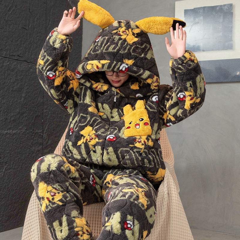 青少年男童冬季加厚夹棉睡衣套装