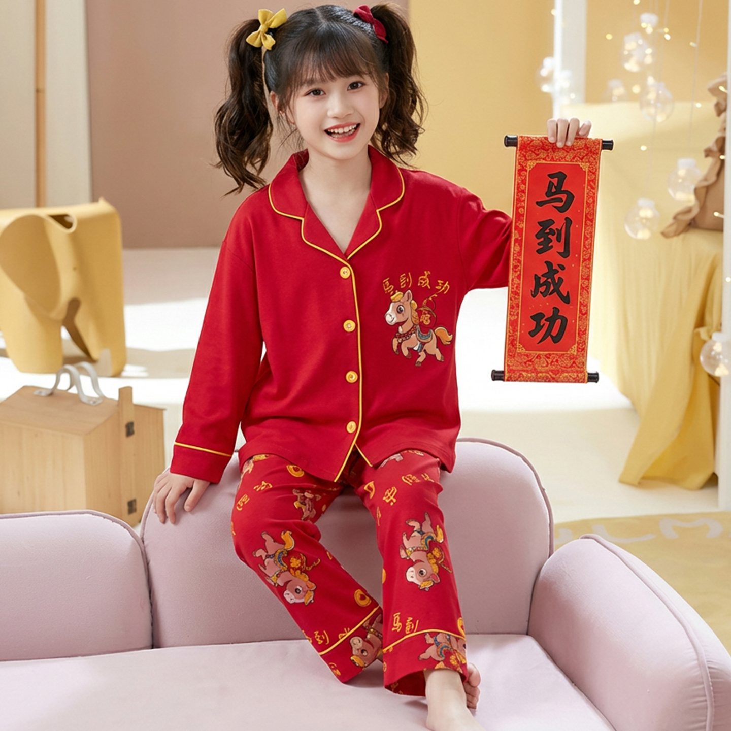 本命年红色儿童纯棉家居服套装