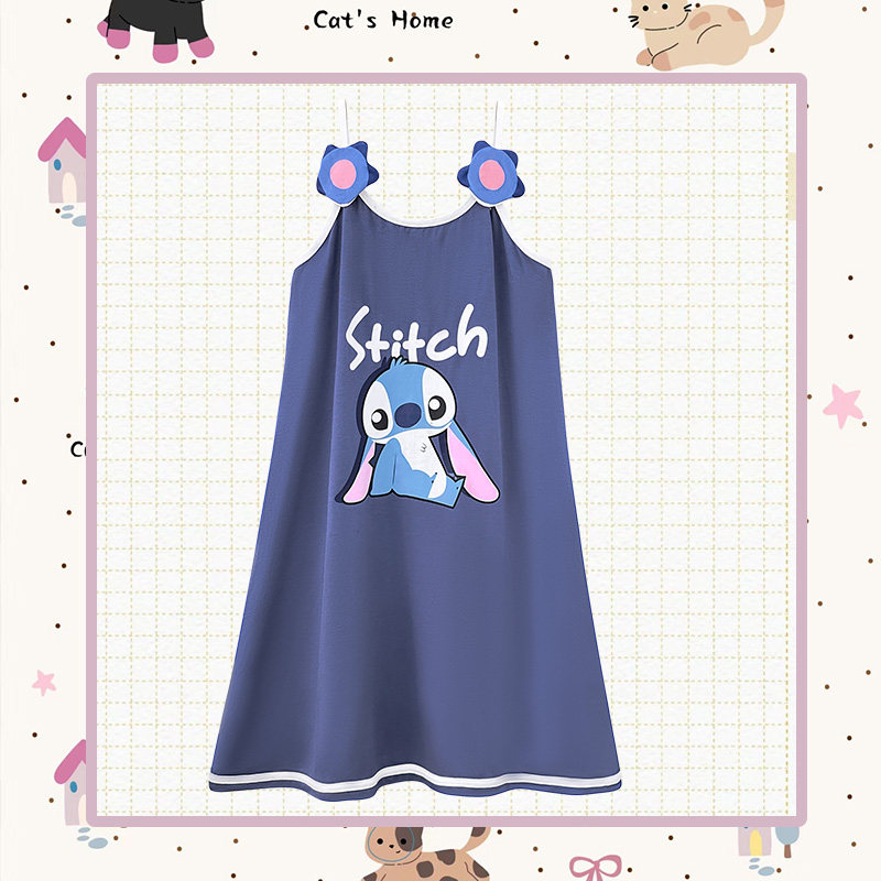 夏季史迪仔吊带莫代尔女童卡通睡裙短袖棉质凉感空调睡衣家居服薄