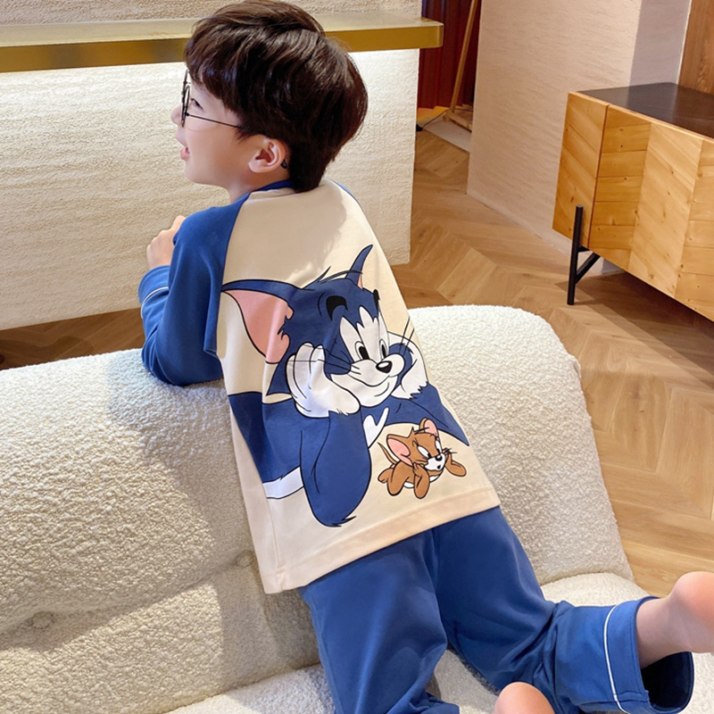 卡通纯棉男童春秋季家居服套装