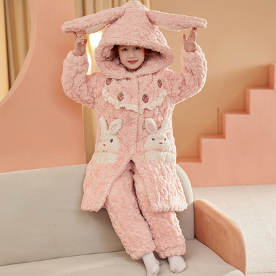 2025新款冬季三层夹棉睡衣套装