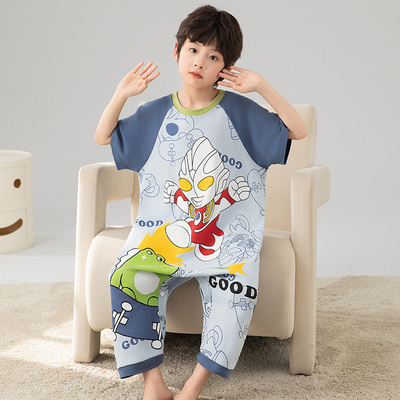 男童睡衣夏季薄款纯棉连体衣
