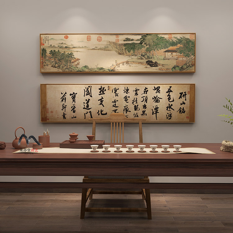 新品米亦堂幅x抱琴访友 新中中式国禅意餐厅客厅沙发背景墙画横挂