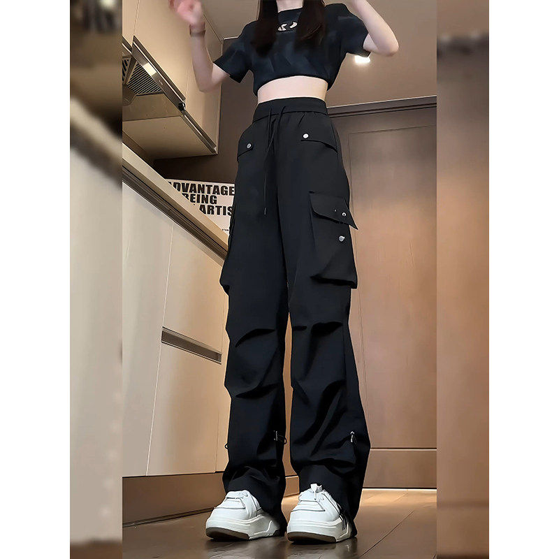 黑色工装裤女2025新款潮牌美式机能运动裤多口袋直筒百搭休闲长裤
