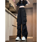 多口袋直筒百搭休闲长裤 黑色工装 潮牌美式 机能运动裤 裤 女2025新款