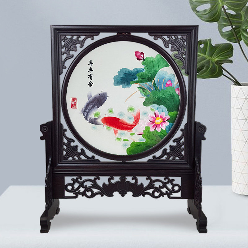 年年有余芙蓉鲤鱼双面绣蜀绣工艺品摆件四川特色文化礼品成都礼物