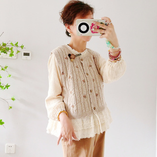 韩国进口the L秋冬新款刺绣针织双层镂空花边毛衣毛背心羊毛马甲