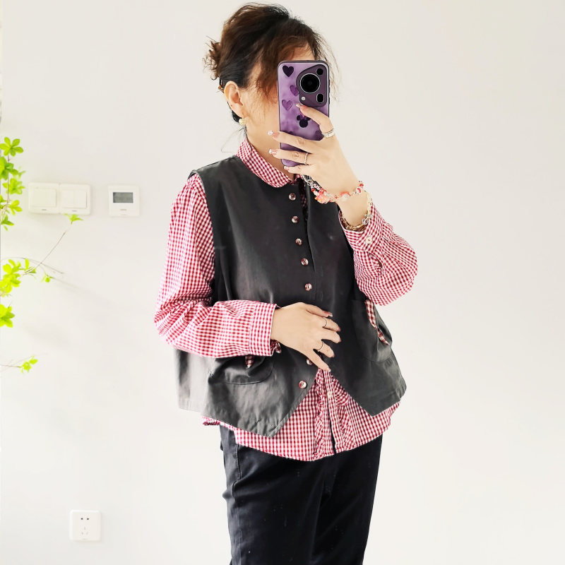 韩国bomber新款深灰拼接马甲