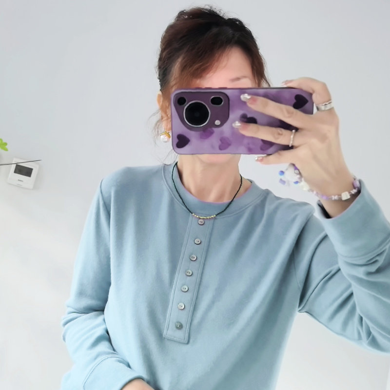 韩国lime秋冬新款厚棉超大弹力柔软百搭保暖圆领长袖上衣T恤打底