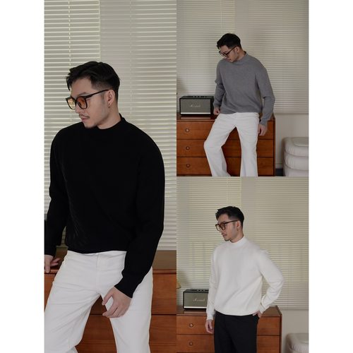 640G法兰绒半高领亲肤不扎人针织净色毛衣宽松加厚