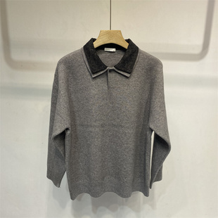 男士 休闲百搭套头毛衣简约上衣2025秋冬高级感线衣 灰色翻领针织衫