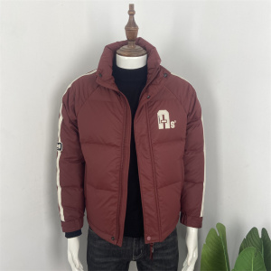 2023新款男士皮羽绒服立领修身手臂绣边潮流保暖男外套百搭短款帅
