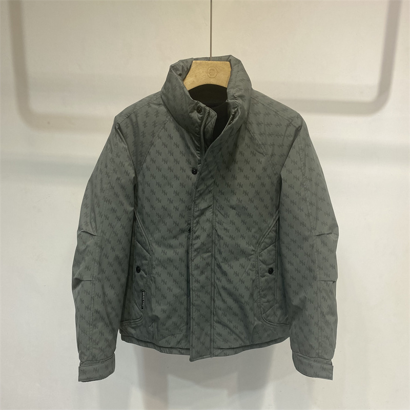短款羽绒服男立领修身军绿色字母印花外套潮流韩版5MM冬季新款