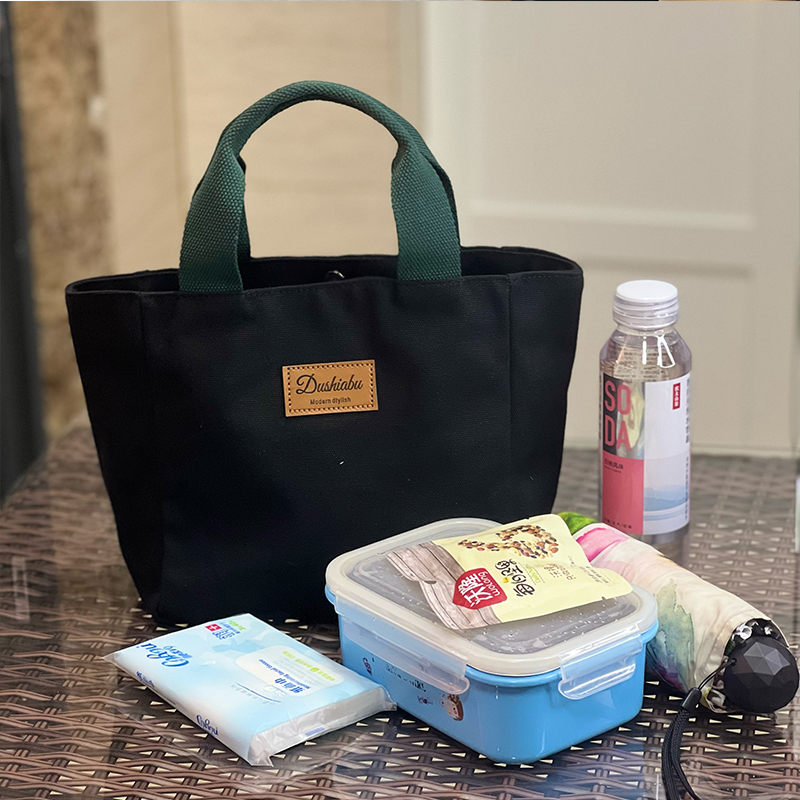 纯色帆布午饭袋子便当包饭盒袋