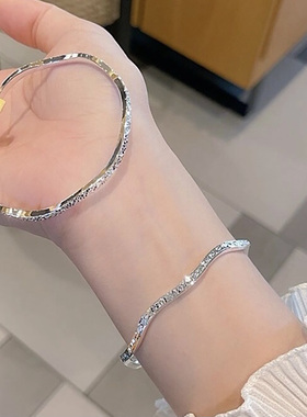 莫比乌斯环足银碎冰冰手镯小众