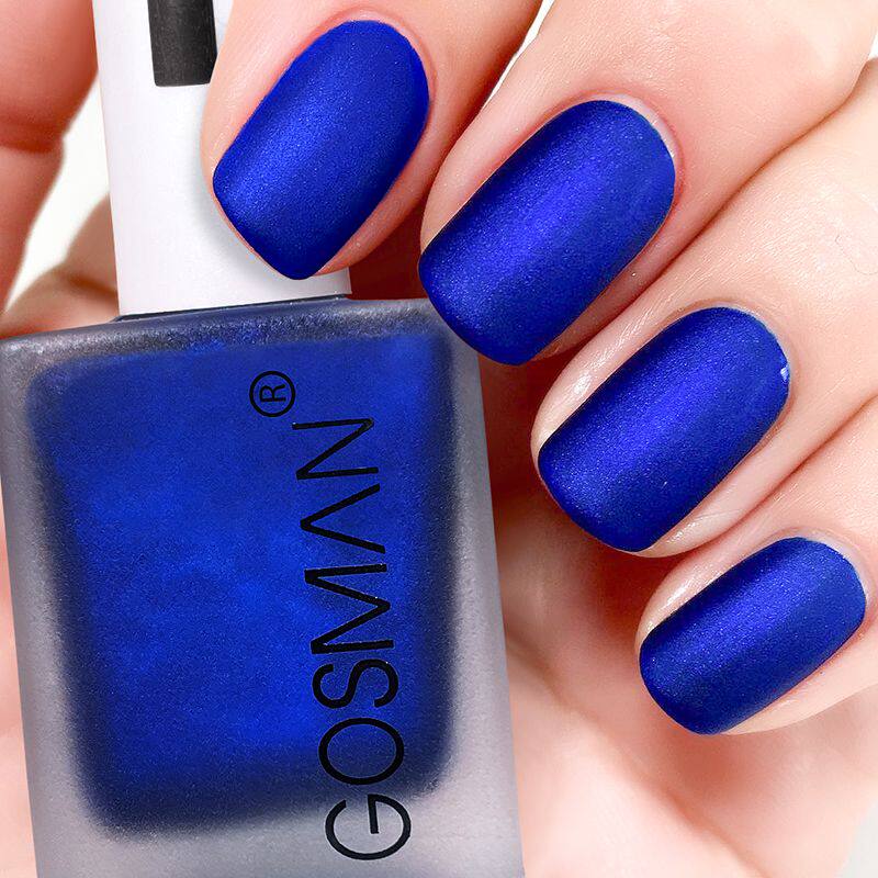 速干磨砂珠光蓝宝蓝哑光雾面指甲油持久不掉色美甲微胶秋冬不可剥