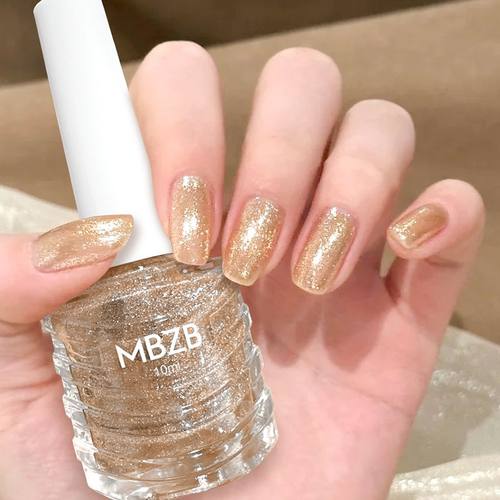 无味可撕可剥美甲网红金色水性指甲油珠光偏光爆闪碎钻免烤速干新