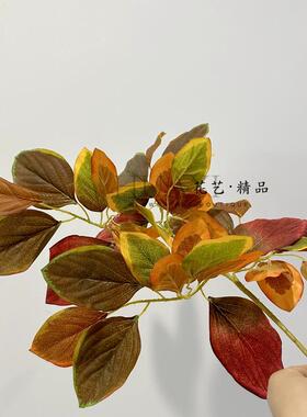 仿真彩叶大乌桕叶柿子叶大树装饰叶材桉树叶工程红叶