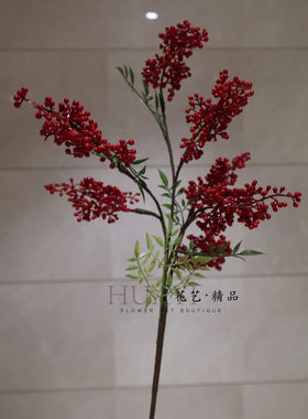 红色南天竺果发财果冬青红果仿真花枝客厅装饰摆件家居插花装饰品