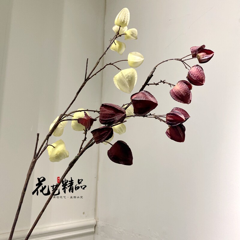 仿真灯笼果野果浆果红红火火橘色系列树叶素材假花花瓶装饰样板房