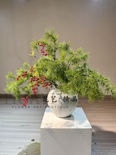 大青松树枝仿真松针龙柏松花艺造景圣诞装置素材冬青果发财果插花