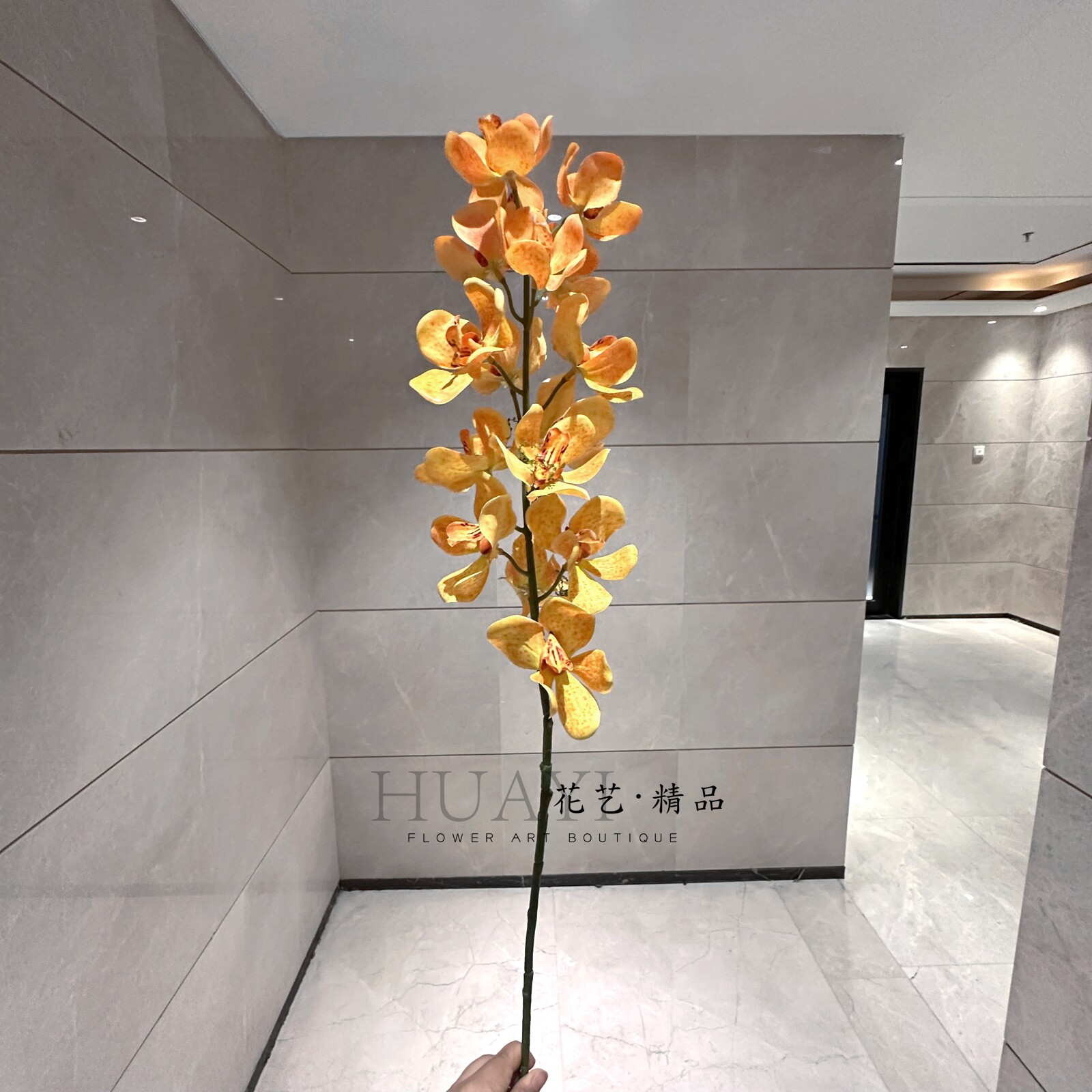 橘色系花材仿真东亚兰千鸟兰蕙兰节节高长杆花家居摆设现代花艺