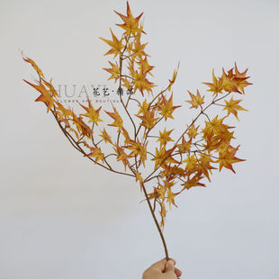 咖色枯叶仿真鸡爪槭叶枫树叶红枫枝叶绿枫拍摄道具装饰假花造景