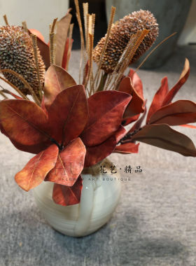 复古油画质感仿真花南非帝王公主花玉兰叶花束棕色场景装饰花卉