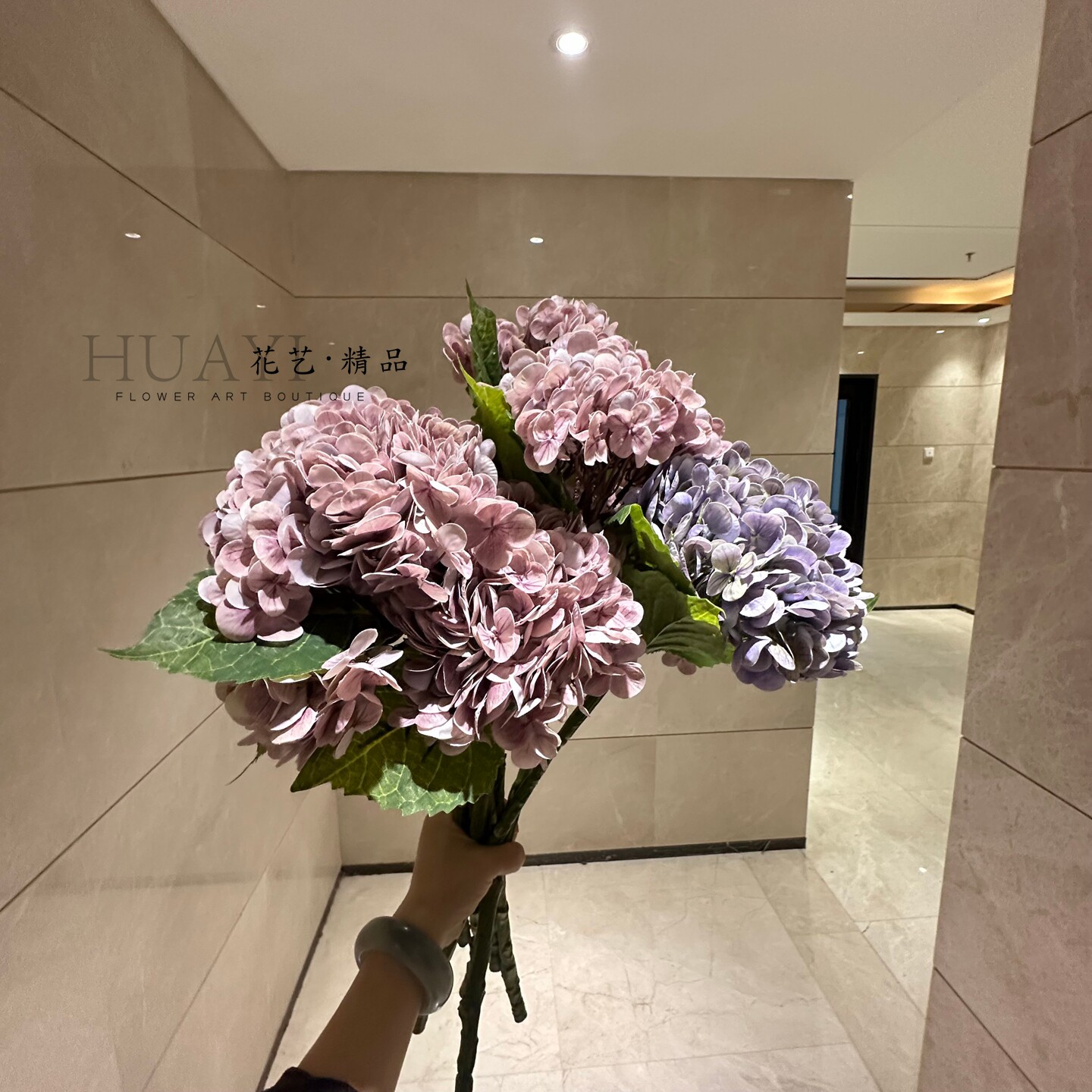 仿真绣球花单只花球木绣球室花灰紫色中古风拍摄道具插花素材