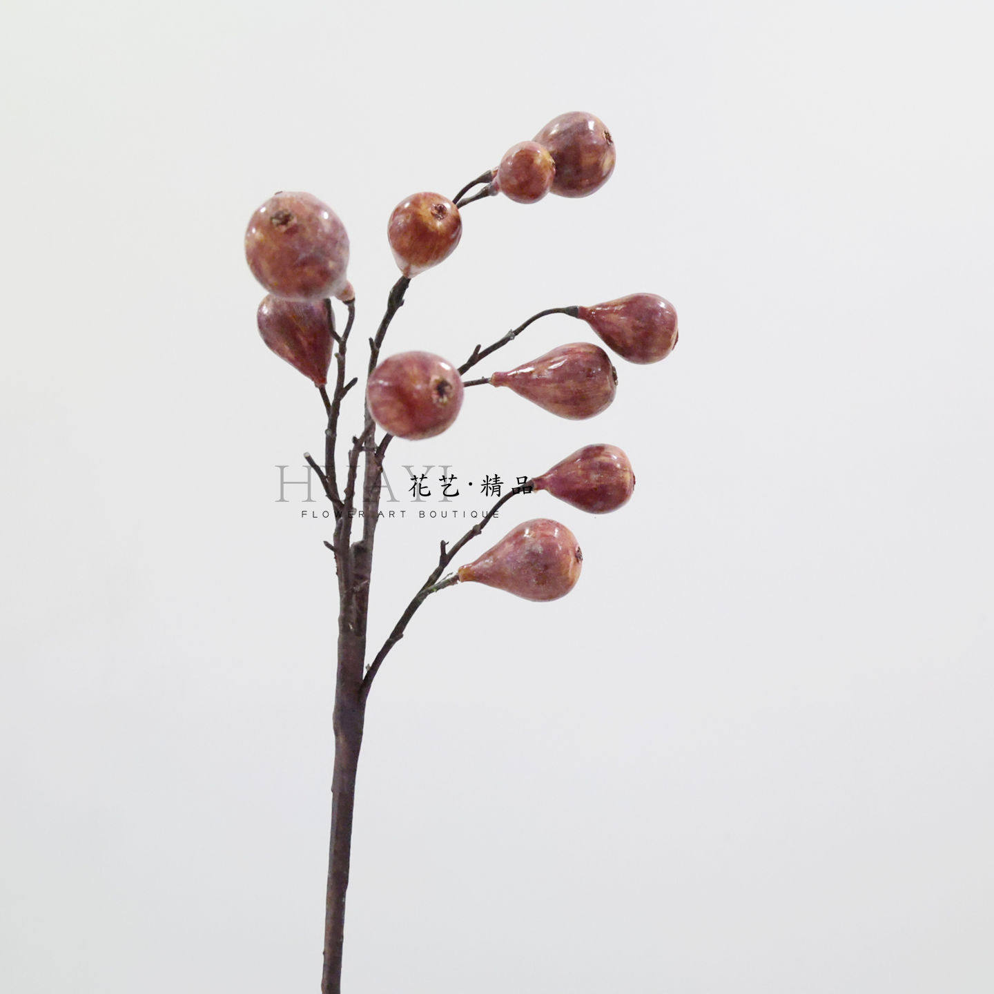 枯枝果实树枝仿真无花果绿色红色插花素材花艺造景圣诞树装饰