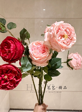 手感保湿仿真玫瑰花束红色蔷薇花粉牡丹客厅摆件装饰花艺素材