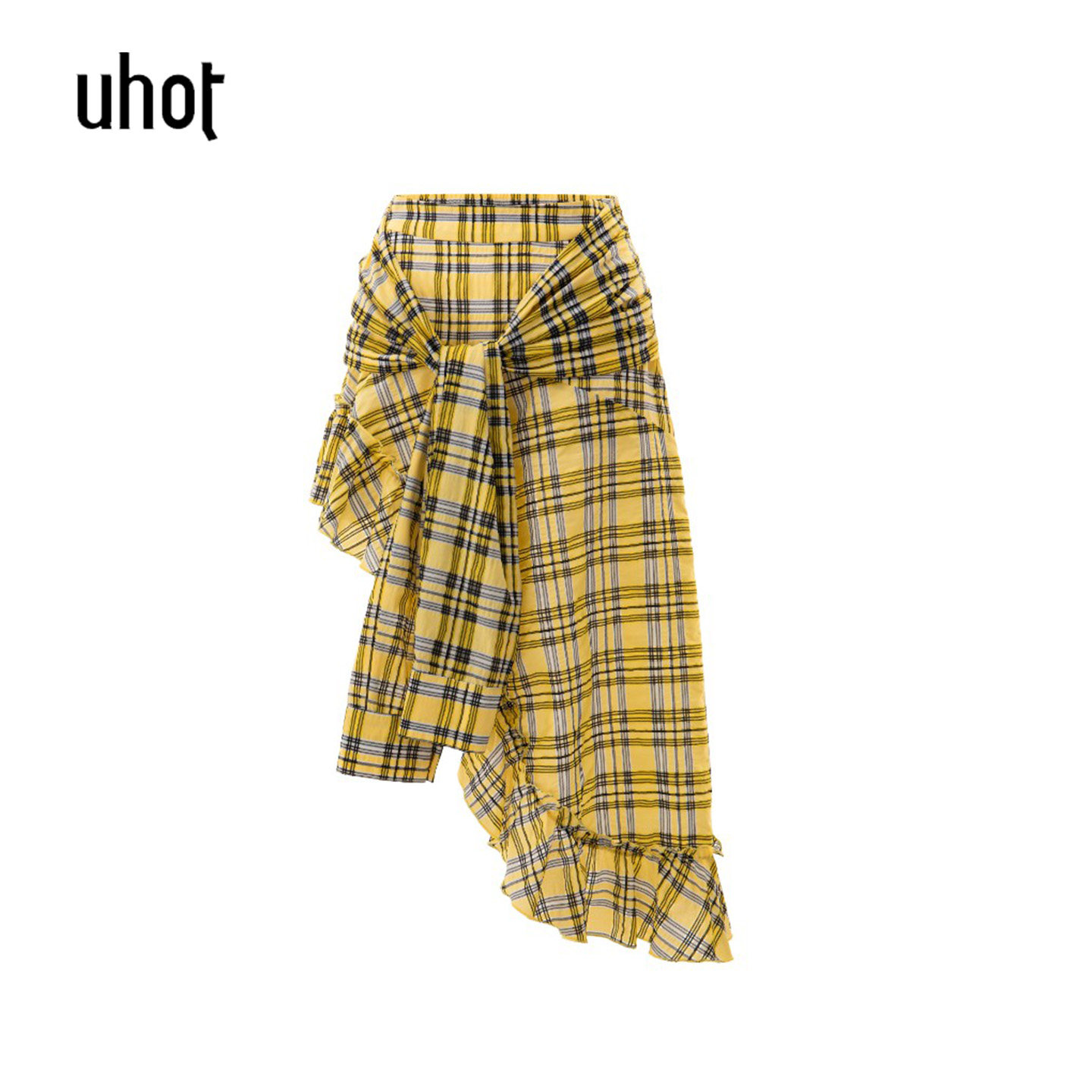 拍下立减 UHOT | 诱货 正品设计师26夏装新品黄色格子半身裙6Q430
