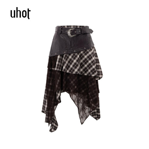 拍下立减 UHOT | 诱货 正品设计师26秋不规则格子半身裙UWLA1Q243