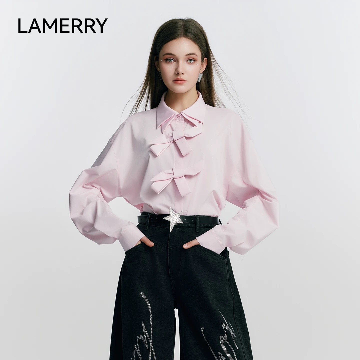 LAMERRY | 朗美睿 设计师25秋装 蝴蝶结 粉色 长袖 衬衫LWWA1C068