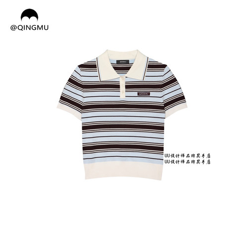 QINGMU | 轻慕 正品专柜 设计师品牌 26春新品蓝条纹 polo衫T恤