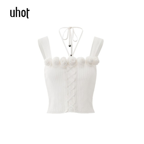 下单立减 uhot | 诱货女装正品26夏装 辣妹挂脖针织背心UWLR5Z289