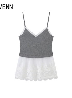 AVVENN | 正品专柜 25秋装新款 蕾丝拼接 吊带上衣 吊带衫