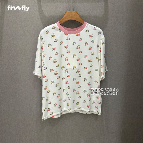 fizzfly |  正品专柜 设计师女装2026夏季新款花朵真丝短袖T恤