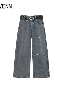 AVVENN |  官方授权 2025秋冬新品 蓝色 钉珠 牛仔裤
