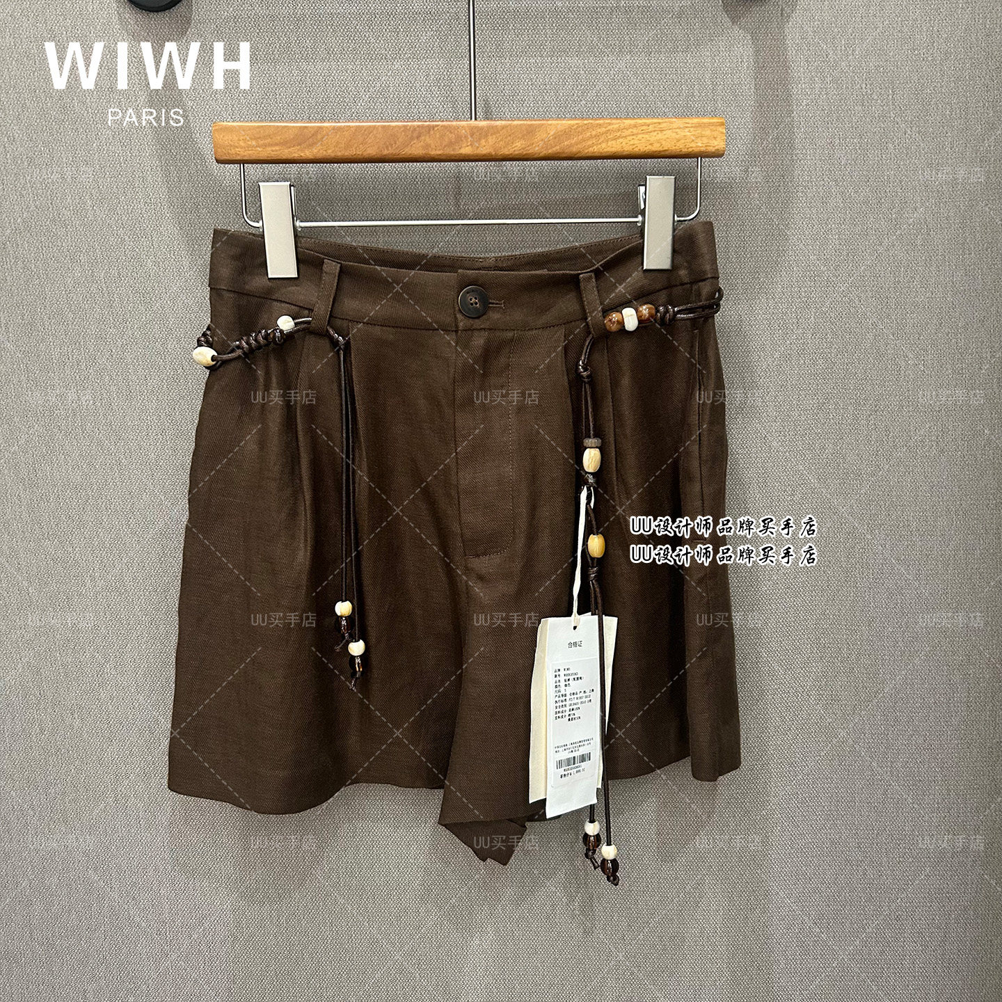 WIWH | 正品实拍女装 26夏 咖色 亚麻 休闲短裤 WHHK3E063